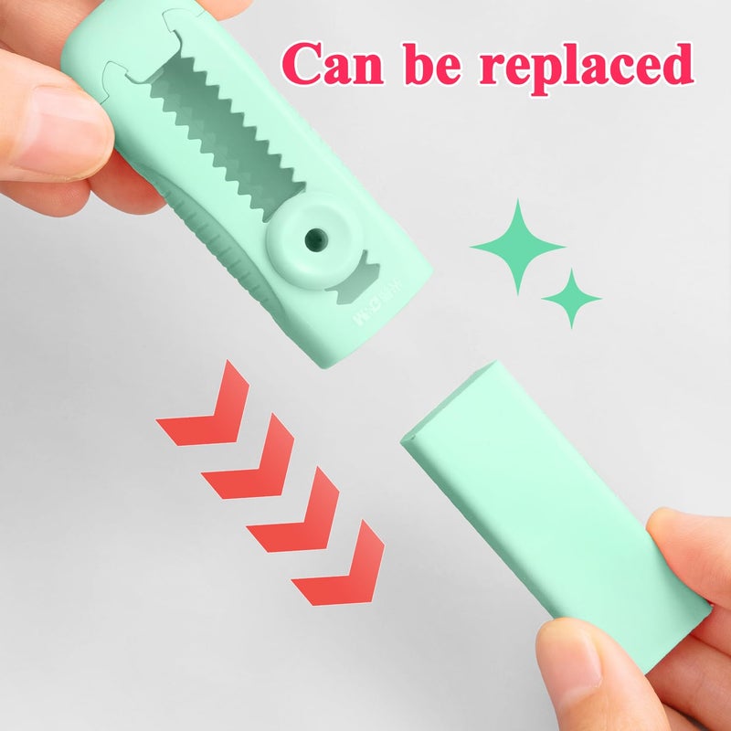 M&G 4+1 Pack Rubber Erasers Sliding Retractable Eraser, Soft Cute Erasers Push Pull Large Pencil Eraser with Plastic Sleeve 4 Refill Eraser for Students Kids, School Office Home Supplies (Green) - Image 5